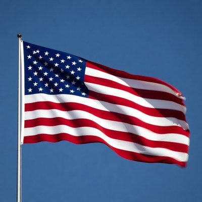 American Flag Waving on Pole