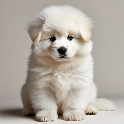 Fluffy white puppy sitting