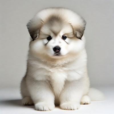 Fluffy Alaskan Malamute Puppy Sitting