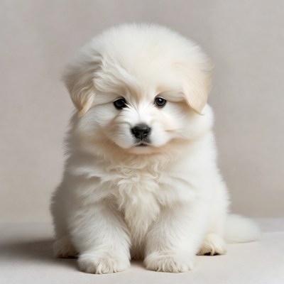 Fluffy white puppy sitting