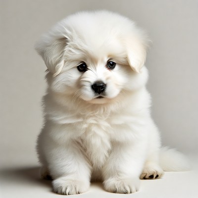 Fluffy white puppy sitting