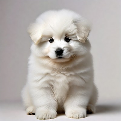 Cute white Samoyed puppy sitting