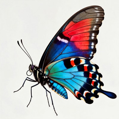 Colorful Blue-Red Butterfly Wings Spread