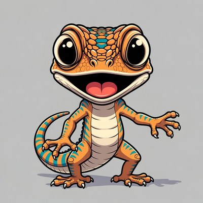 Cute cartoon orange gecko waving