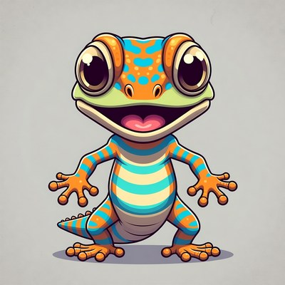 Cute Cartoon Gecko Smiling