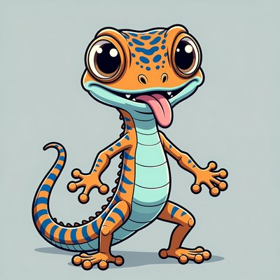 Cute Cartoon Leopard Gecko Sticking Tongue
