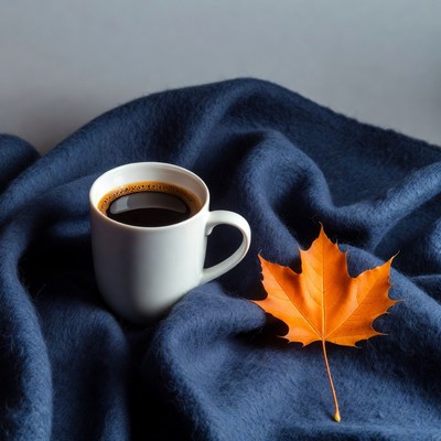 Coffee Cup with Autumn Leaf on Blanket