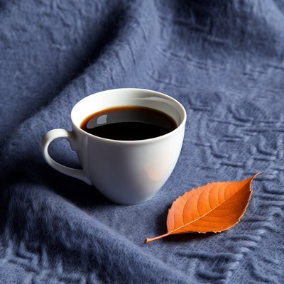 White Cup of Coffee with Autumn Leaf