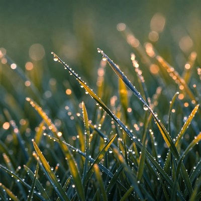 Dew drops on grass blades