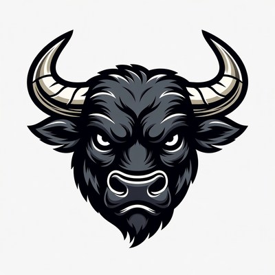 Angry Black Bull Head Illustration