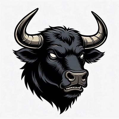 Angry Black Bull Head Illustration