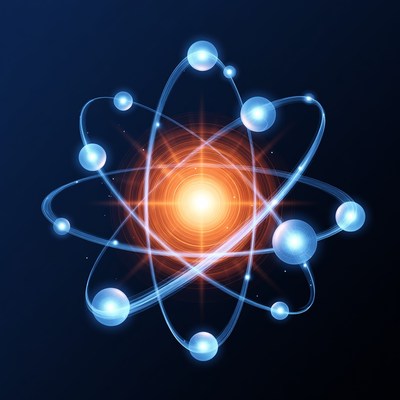 Glowing Blue Atom Model