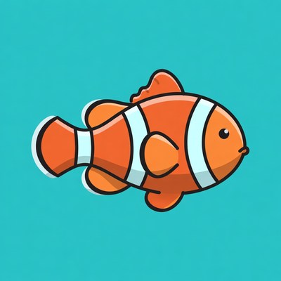 Cartoon Clownfish on Blue Background