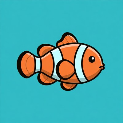 Cartoon Clownfish on Blue Background