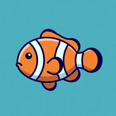 Cartoon Clownfish on Blue Background