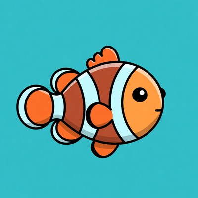 Cartoon Clownfish on Blue Background
