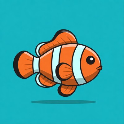 Cartoon Clownfish on Blue Background