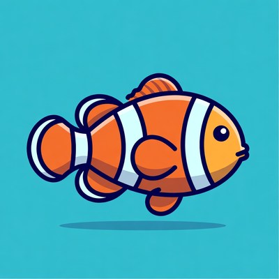 Cartoon Clownfish on Blue Background