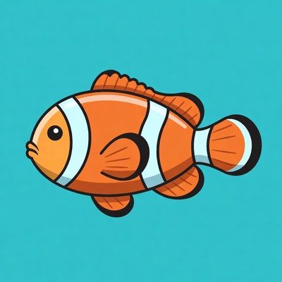 Cartoon Clownfish on Blue Background