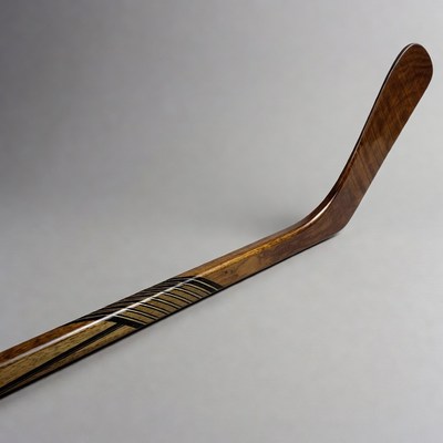 Wooden hockey stick with black stripes