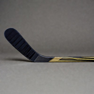 Black hockey stick with gold accents