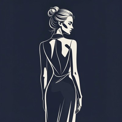 Elegant woman in backless dress silhouette
