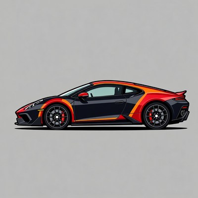 Black Orange Supercar Side View