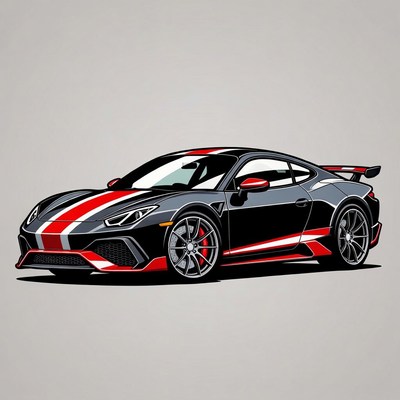 Black Supercar with Red Stripes