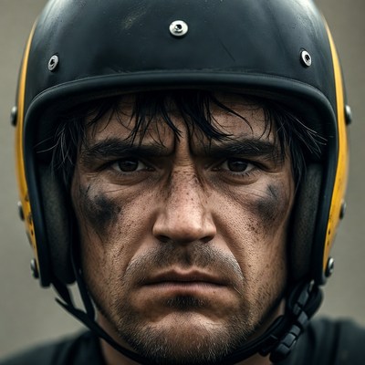Man in black motorcycle helmet