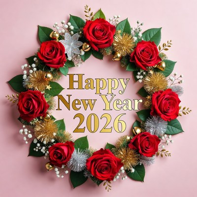 Happy New Year 2026 Floral Wreath