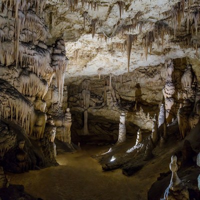 Stalactites in Illuminated Cave