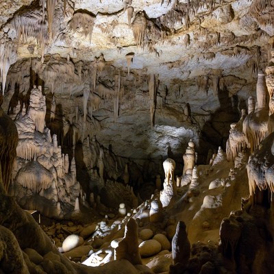 Stalactites in Illuminated Cave