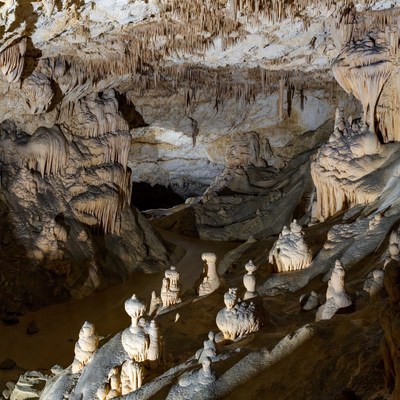 Stalactites and Stalagmites in Cave