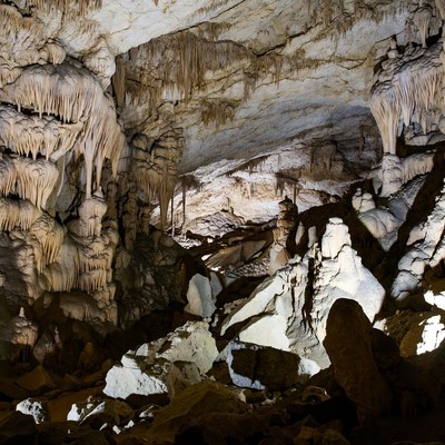 Stalactites in Illuminated Cave