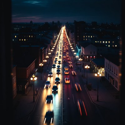 Night Traffic Light Trails on City Street