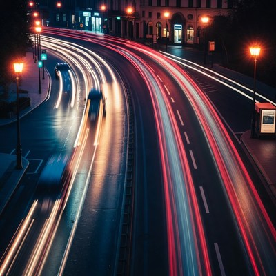 Night city street with light trails