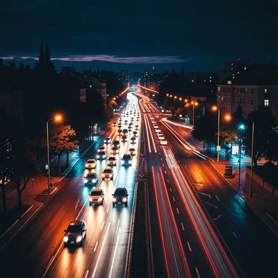 Night Traffic Highway Long Exposure