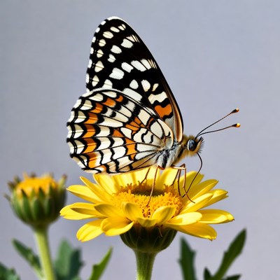 Orange White Butterfly on Yellow Daisy
