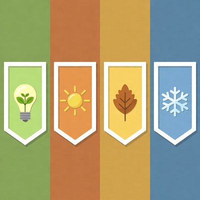 Four Seasons Icons in Colored Banners