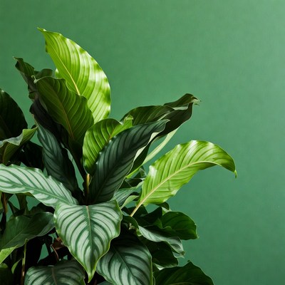 Calathea Plant on Green Background