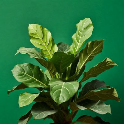 Ficus Lyrata Plant on Green Background