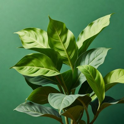 Green houseplant leaves on teal background