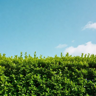 Green hedge against blue sky