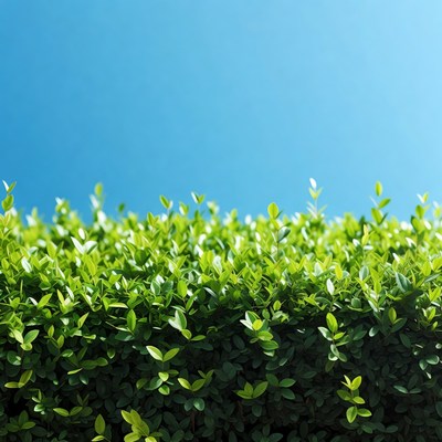 Green hedge against blue sky
