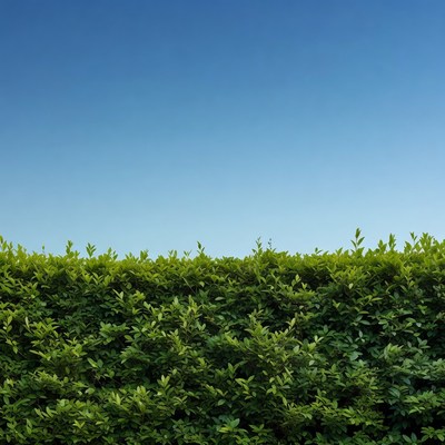 Green hedge against blue sky