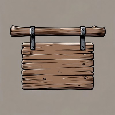 Wooden sign hanging on rope