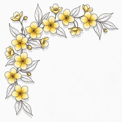 Yellow Flowers Branch Illustration