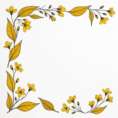 Yellow Flowers Leaf Corner Border