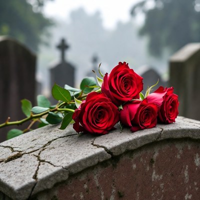 Red Roses on Grave Tombstone
