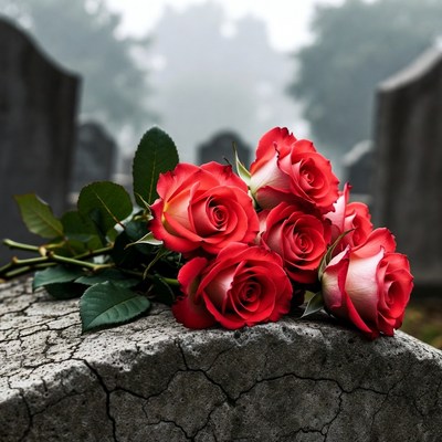 Red Roses on Gravestone